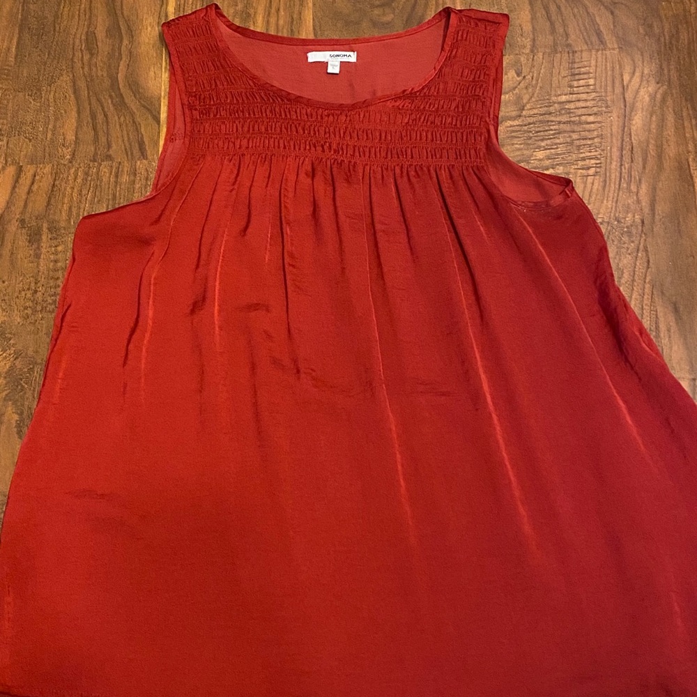 Red silky tank top